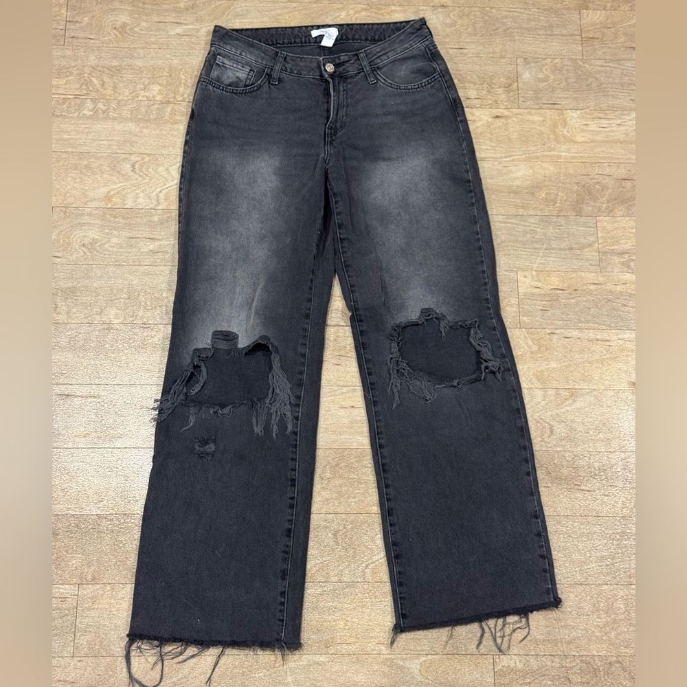 Forever 21 Premium Distressed Black Wide Leg Jeans Size 28